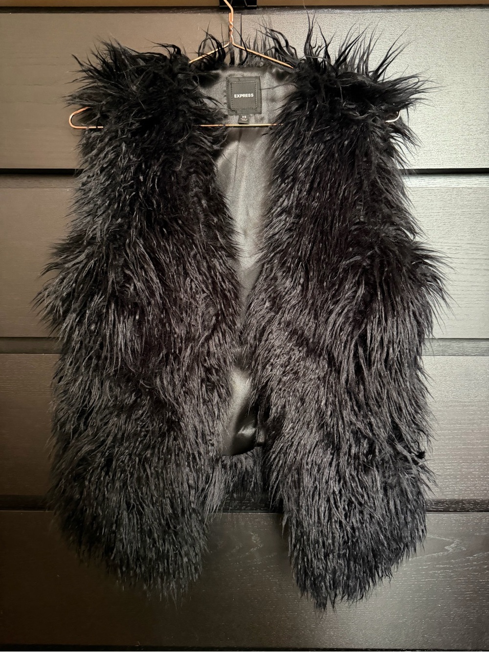 Express Black Faux Fur Shag Vest